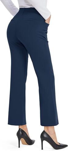 G4Free المرأة اللباس السراويل الزرقاء بسط اليوغا بانت السراويل العمل المهنية مع جيوب لبنطلون مكتب عارضة الغولف (الأزرق الداكن، M، 27 ") in Kuwait