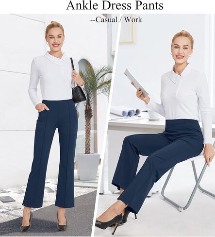 G4Free المرأة اللباس السراويل الزرقاء بسط اليوغا بانت السراويل العمل المهنية مع جيوب لبنطلون مكتب عارضة الغولف (الأزرق الداكن، M، 27 ") in Kuwait