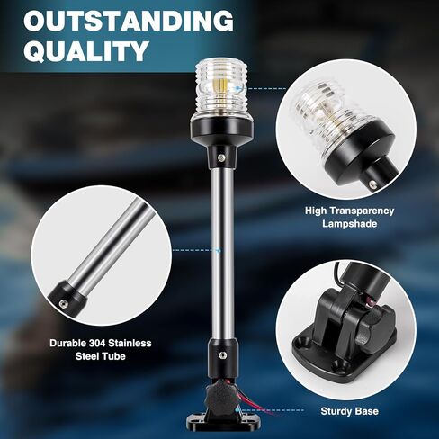 16 بوصة مرساة ضوء القارب ضوء مقاوم للماء IP67، أبيض قابل للطي أسفل أضواء الملاحة البحرية للقوارب LED للعائم، قارب جون وقارب الباس (12-24 فولت) in Kuwait