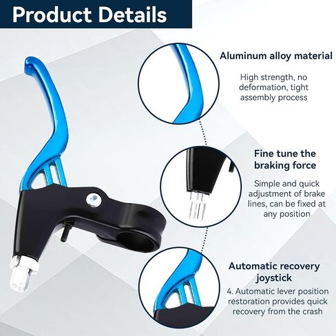 1 Pair Bike Brake Levers, Universal Aluminum Alloy Bicycle Handle Mountain Road Bike Brake Lever V-Brake Handlebar for Most Bicycle, MTB, BMX, Road Bike, 2.2cm Diameter(Blue) in Kuwait