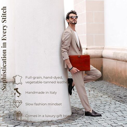 حافظة جلدية مقاومة للوقت - مجلد أعمال مقاس A4 - حافظة منظم المستندات - حافظة لجهاز كمبيوتر محمول مقاس 13 بوصة - صندوق هدايا متضمن in Kuwait