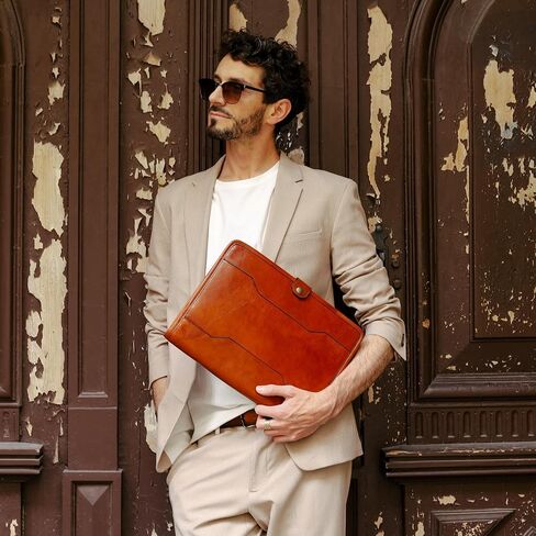 حافظة جلدية مقاومة للوقت - مجلد أعمال مقاس A4 - حافظة منظم المستندات - حافظة لجهاز كمبيوتر محمول مقاس 13 بوصة - صندوق هدايا متضمن in Kuwait