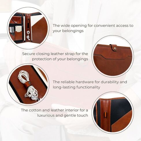 حافظة جلدية مقاومة للوقت - مجلد أعمال مقاس A4 - حافظة منظم المستندات - حافظة لجهاز كمبيوتر محمول مقاس 13 بوصة - صندوق هدايا متضمن in Kuwait