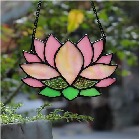 1 قطعة ديكور زهرة اللوتس الزجاج الملون نافذة الشنق، نافذة الاكريليك الشنق لوتس الشمس الماسك الجدار الديكور الهدايا للأم الجدة العمة الأخت in Kuwait