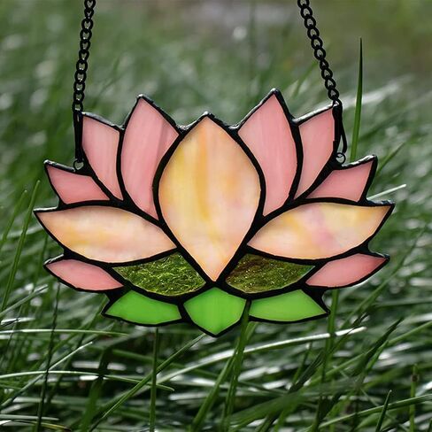 1 قطعة ديكور زهرة اللوتس الزجاج الملون نافذة الشنق، نافذة الاكريليك الشنق لوتس الشمس الماسك الجدار الديكور الهدايا للأم الجدة العمة الأخت in Kuwait