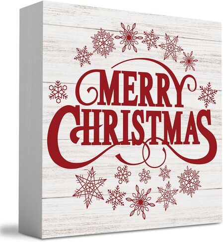 الرجعية ريفي الشتاء عيد ميلاد سعيد مع الثلج علامة مربع الخشب، مزرعة عيد الميلاد سانتا ديكور العمل الفني، الخشب مربع علامة مكتب كتلة علامات المنزل الجرف مكتب الديكور 5 × 5 بوصة in Kuwait