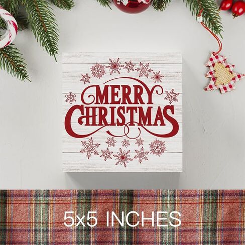 الرجعية ريفي الشتاء عيد ميلاد سعيد مع الثلج علامة مربع الخشب، مزرعة عيد الميلاد سانتا ديكور العمل الفني، الخشب مربع علامة مكتب كتلة علامات المنزل الجرف مكتب الديكور 5 × 5 بوصة in Kuwait