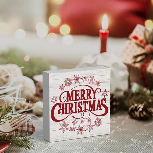 الرجعية ريفي الشتاء عيد ميلاد سعيد مع الثلج علامة مربع الخشب، مزرعة عيد الميلاد سانتا ديكور العمل الفني، الخشب مربع علامة مكتب كتلة علامات المنزل الجرف مكتب الديكور 5 × 5 بوصة in Kuwait