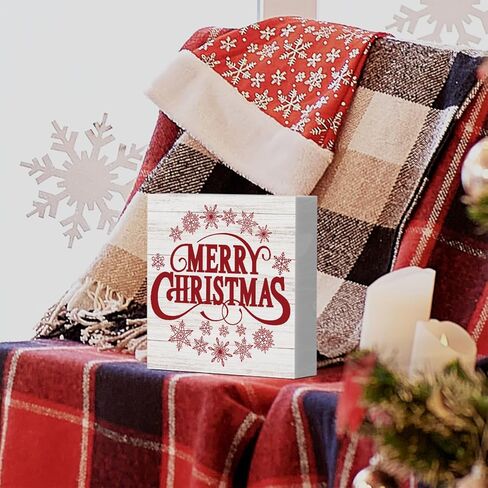 الرجعية ريفي الشتاء عيد ميلاد سعيد مع الثلج علامة مربع الخشب، مزرعة عيد الميلاد سانتا ديكور العمل الفني، الخشب مربع علامة مكتب كتلة علامات المنزل الجرف مكتب الديكور 5 × 5 بوصة in Kuwait