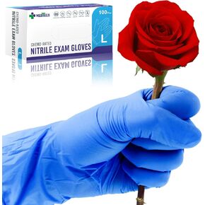 Medtecs Nitrile Gloves Disposable Latex-Free with Chemo-Rated Protection & Breathable Design - 4 Mil Thickness, Ambidextrous, Powder-Free and Over 500% Elongation - Blue S (3.15" x 9.6") - 100PC