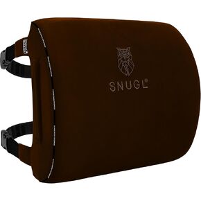 SNUGL Lower Back Support Cushion for Chair and Car Seat Back Support | Memory Foam Back Lumbar Support Cushion with Dual Straps | Ergonomic Office Chair Back Support with Non-Slip Back Layer | Black