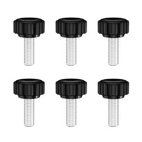 M8 x 15mm Threaded Knurled Thumb Screws, Round Plastic Clamping Knobs Grip Thumbscrew Bolts, Carbon Steel, Black, 6 PCS