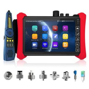 Henkion OTDR Fiber Optic Tester 1310/1550nm 28/26dB Auto/Expert Fiber Tester Event Map LS OPM VFL OLS Cable Tester Network Tools 7"IPS Touch Screen 1280x800 Resolution WiFi 8 Styles of Fiber Adapters