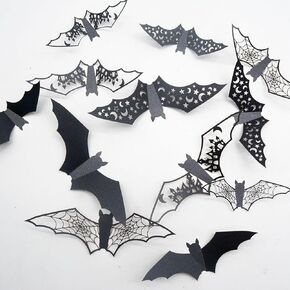 24Pcs Halloween Wall Decor 3D Halloween Bat Wall Stickers Hollow Out Castle Star Moon Design Halloween Wall Decals Black Bats Window Stickers Bat Wall Cling Sticker for Halloween Party Home Decoration