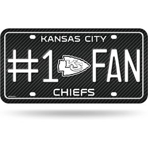 Rico Industries NFL Kansas City Chiefs Carbon Fiber #1 Fan Metal Auto Tag 8.5" x 11" - Great for Truck/Car/SUV