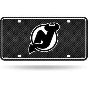 Rico Industries NHL New Jersey Devils Carbon Fiber Metal Auto Tag 8.5" x 11" - Great for Truck/Car/SUV