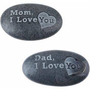 SUNYIK Black Engraved Inspirational Stones for Mother's Day/Father's Day(1.5-2"),Pack of 2