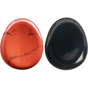 2Pcs Natural Crystal Thumb Worry Stone, Hand Carved Teardrop Pocket Stones for Anxiety Stress Relief Meditation Healing Reiki, Rose Quartz & Moonstone