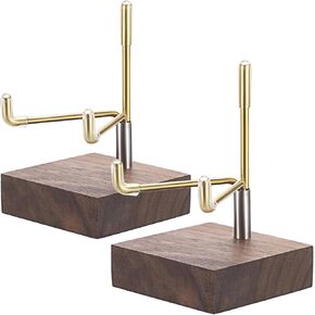Hipiwe 2Pcs Small Display Stand Adjustable Metal Arms and Wooden Base - Decorative Plates Display Stand Easel Holder for Crystal Fossil Slice Coral Geodes Rock Mineral Agate, 2"x2"x3.2"