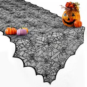 Halloween Table Runner, Black Lace Spider Web Table Runners for Halloween Table Decor, Creepy Table Cloth for Halloween Party Dinner Table Decoration 18 x 72Inch