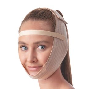 Post Surgical Chin Strap Bandage for Women - Neck and Chin Compression Garment Wrap - Face Slimmer, Jowl Tightening, Chin Lifting (Beige)