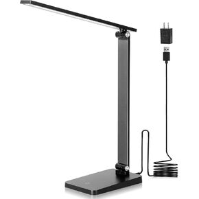Led Desk Lamp with Wireless Charger, USB Charging Port, 5 Color Modes Desk Lamps for Home Office, Desk Light with Brightness Slider, Modern Desk Lamps for Office, Auto Timer 30 / 60min, Black