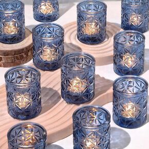 36pcs Blue Votive Candle Holders - Tea Light Candle Holder Glass for Wedding, Blue Candle Holders for Table Centerpieces,Candlelight Dinners, Home and Party, Gifts