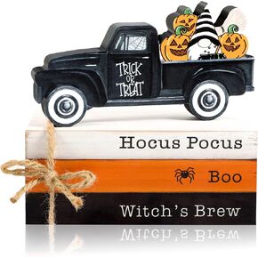 Halloween Decorations Halloween Tiered Tray Decor Faux Wooden Book Trick or Treat Sign & Pumpkin Gnome with Truck Halloween Decor Rustic Halloween Decorations for Home Kitchen Indoor Outdoor