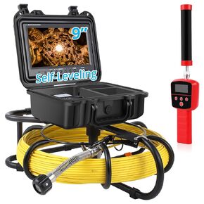 Sewer Camera with Locator, 300 ft Snake Camera with 9 Inch HD LCD, DVR and Adjustable LEDs, Self Leveling, Snake with Markings, 16 GB SD Card, Waterproof IP68