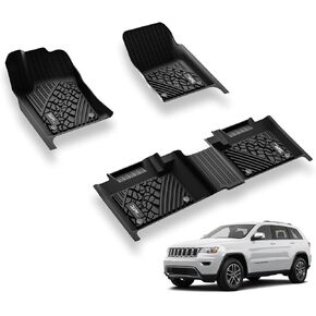 سجادات أرضية 3 وات تناسب 2017-2024 Jeep Compass، TPE مناسبة لجميع الأحوال الجوية تناسب الصف الأول والثاني مجموعة كاملة من سجادات السيارة، أسود