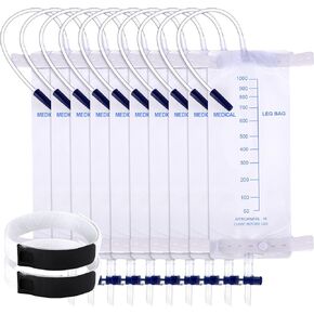 TrelaCo 10 Pcs Catheter Leg Bag Urinary Drainage Bag with Anti Reflux Valve Catheter Supplies with 2 Anti Slip Foley Catheter Stabilization Device Holder for Men Women(750 ml)