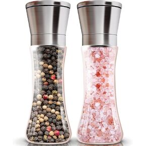 Salt and Pepper Grinder Set,2 Pack Refillable Stainless Steel Spice Mill,Ceramic Blades,Adjustable Coarseness,That Can Be Used for Pepper,Cumin or Sea Salts
