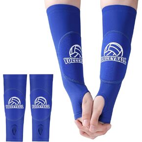 Arm Sleeves for Volleyball, Fit for Women and Men, Forearm Sleeves with Pads and Thumb Holes, Passing Hitting Training Protection - Blue One Size Fits All
