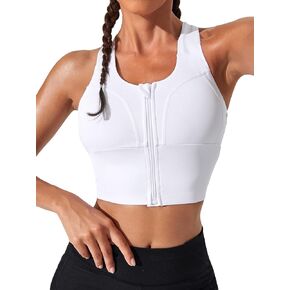 Verdusa Women's Zip Up Front Criss Cross Back Workout Sport Bra Tank Top