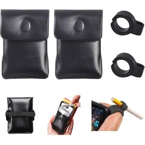 2Pcs Pocket Ashtray Pouch and 2Pcs Silicone Cigarette Holder Set, Fireproof Foil Ash Pouch Hang Cigarette Case Portable Odor free, Adjustable Finger Rings holder Clip for Gaming Or Office Use