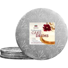 14 inch Silver Round Sturdy Cake Board Drums for Displaying Cakes, 1/2 inch Thick, (3-Pack)