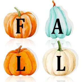 4 PCS Fall Pumpkin Wooden Signs Decoration Pumpkin Block Set Tiered Tray Pumpkin Tabletop Decor Farmhouse Fall Table Decor for Thanksgiving Fall Home Kitchen Harvest Party Decor Supplies