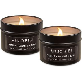 Vanilla+Jasmine+Rose Scented Candle Gifts for Women （2 Pack） - 2 Oz - 15 Hour Burn Time Long Lasting Candle，All Natural, Soy Candles, Soothe