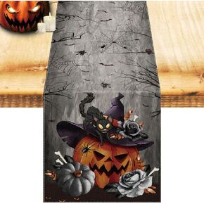 Nialnant Halloween Table Runner,Scary Gnome Truck Trees Halloween Runners for Table Decorations Farmhouse Kitchen Dining Party Indoor Outdoor - 13 x 72 Inch
