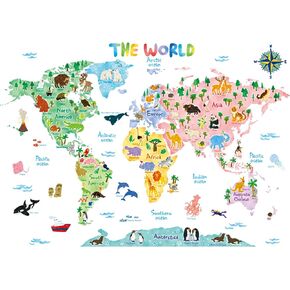 DECOWALL SG2-1615S Animal World Map Kids Wall Stickers Wall Decals Peel and Stick Removable Wall Stickers for Kids Nursery Bedroom Living Room (Large) décor