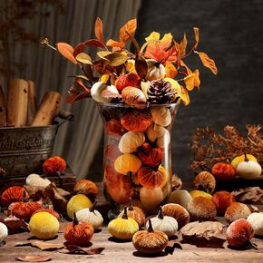 60 Pcs Velvet Pumpkin Vase Filler 1 1/2" x 2" Faux Assorted Velvet Pumpkins Small Pumpkin Decor Mini Fake Pumpkins Farmhouse Fabric Pumpkins for Halloween Thanksgiving Decor (Classic Color)