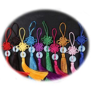 8 PCS 10"Manual Oriental Imitation Jade Peace Buckle Tassel Chinese Knot Pendant Gift for Car Decoration, Home Decoration, Color Random.