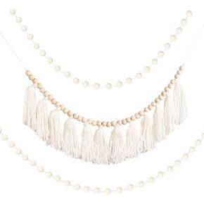 White Yarn Tassel Banner Cream Boho Tassel Garland Party Decor Wall Hanging Decorative for Baby Bridal Shower Birthday Wedding Bedroom Party Supplies (White, 3pcs) in Kuwait