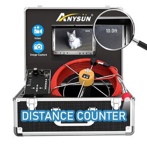 Anysun Sewer Camera with Locator & Distance Counter & Self Leveling, Pipe Inspection Camera with DVR Recorder, Waterproof IP68 Plumbing Camera, Industrial Drain Endoscope w 7" LCD Color Screen(100Ft)