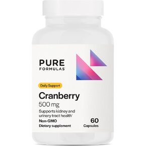 PureFormulas Cranberry 500 mg - Supports Kidney and Urinary Tract Health - Antioxidant Supplement for Immune Protection and Cellular Health - Cranberry Pills for Women & Men - Non-GMO - 60 Capsules