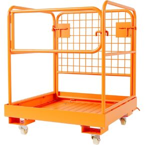 منصة عمل قفص أمان للرافعة الشوكية مقاس 36 × 36 بوصة، ملحقات سلة رافعة شوكية مع 4 عجلات عالمية، سعة 1200 رطل لشخصين أو شخصين، مع حاجز حماية وقفل أمان in Kuwait