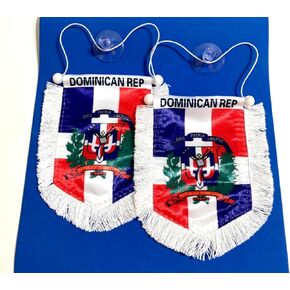 Dominican flag for car accessories DR Dominicana flags for Rearview Mirror with Stylish White Dominican Republic car accessories Trim – Showcase Your Pride in Every Drive!