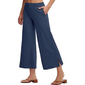 Womens Wide Leg Cropped Pants with Zipper Pockets Yoga Casual Travel Work Lightweight Quick Dry Pants