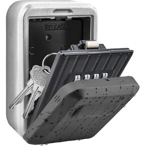Key Safe Lock Box Wall Mount Outside, 4 Digit Combination Key Lock Box, Resettable Aluminum Alloy Key Storage Lockbox for Home, Front Door, Elderly, Caregivers, Realtors, Car Keys