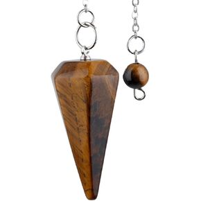 SUNYIK Natural Tiger's Eye Stone Crystal Point Pendulum 6 Facet Reiki Charged for Dowsing
